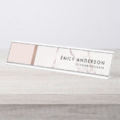 ソフトモダン赤面ピンクローズ金ゴールド大理石組織 デスクネームプレート (正面)