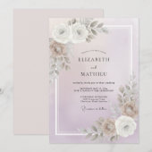 ソフトモーヴタウプの芍薬の結婚式 招待状 (正面/裏面)