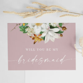 ソフトモーヴピンクの花柄のブライズメイドカード | Will You Be My Bridesmai ポストカード