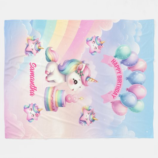 ソフトユニコーンブランケットパステル8thガール誕生日ギフト フリースブランケット (正面(横))