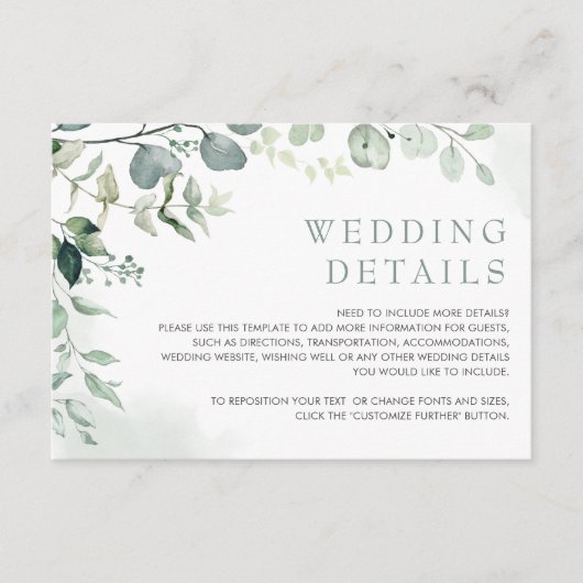 ソフトユーカリグリーナリー庭園の結婚式詳細 エンクロージャーカード (正面)