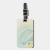 ソフトライトアクアブルーと黄金色の渦巻き名 ラゲッジタグ (正面縦)