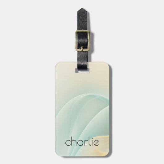 ソフトライトアクアブルーと黄金色の渦巻き名 ラゲッジタグ (正面縦)