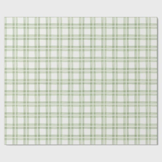 ソフトライトグリーンホワイトチェック格子農家ギフト ラッピングペーパー (フラット)