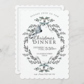 ソフトライトシルバーブルークリスマスディナー招待状 シーズンカード (正面/裏面)