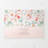 ソフトライトピンクの水の色の花エレガントな結婚式 三つ折り招待状 (カバー)