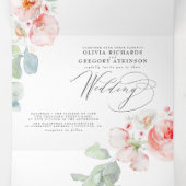 ソフトライトピンクの水の色の花エレガントな結婚式 三つ折り招待状 (内部中)