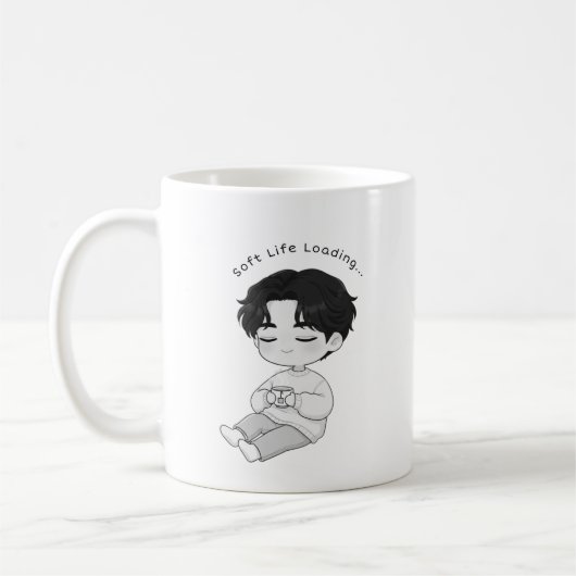 ソフトライフを楽しむかわいい男の子と紅茶 コーヒーマグカップ (左)