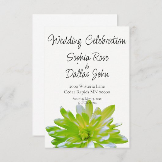 ソフトラエレガントイトグリーンフローラ結婚デイジー 招待状 (正面/裏面)
