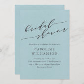 ソフトラエレガントイトブルースクリプトブライダルシャワー 招待状 (正面/裏面)