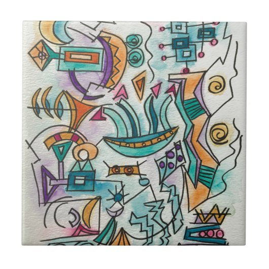 ソフトランディングモダン – 幾何学水彩画 タイル (正面)