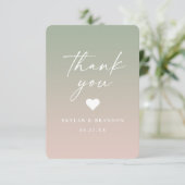 ソフトリーフグラデーショングリーン&パウダーピンク結婚ズ サンキューカード (スタンド正面)