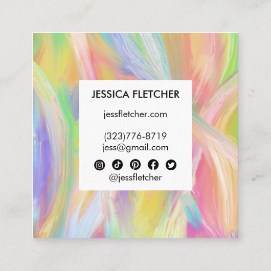 ソフトレインボーオイルペインティングソーシャルアイコンミニマリスト スクエア名刺 (裏面)