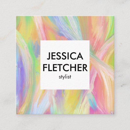 ソフトレインボーオイルペインティングソーシャルアイコンミニマリスト スクエア名刺 (正面)