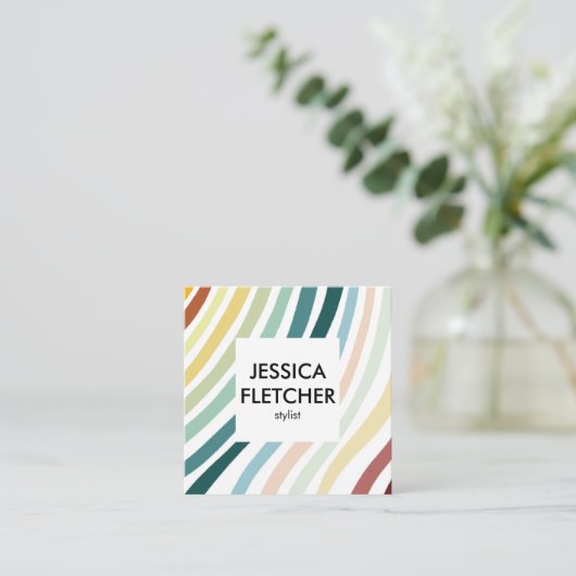 ソフトレインボーミニマルストライプリストのソーシャルアイコン スクエア名刺 (スタンド正面)