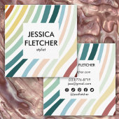 ソフトレインボーミニマルストライプリストのソーシャルアイコン スクエア名刺