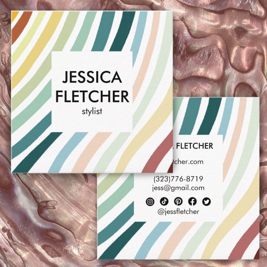 ソフトレインボーミニマルストライプリストのソーシャルアイコン スクエア名刺