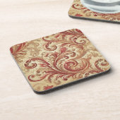ソフトレッドおよび金ゴールドダマスクパターン コースター (左側)
