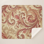 ソフトレッドおよび金ゴールドダマスクパターン シェルパブランケット (正面(横))