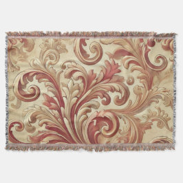 ソフトレッドおよび金ゴールドダマスクパターン スローブランケット