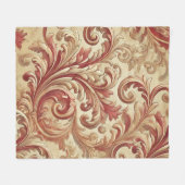 ソフトレッドおよび金ゴールドダマスクパターン フリースブランケット (正面(横))