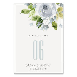 ソフトロマンチックなアクアブルー水カラーフローラテーブル テーブルナンバー