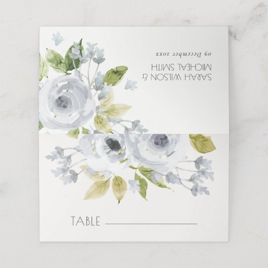 ソフトロマンチックなアクアブルー水彩フローラ プレイスカード (外部開封)