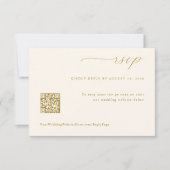 ソフトロマンチックなクリーム結婚と金ゴールドのQRコード 出欠カード (正面)