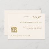 ソフトロマンチックなクリーム結婚と金ゴールドのQRコード 出欠カード (正面/裏面)