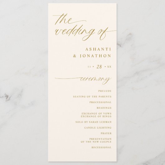 ソフトロマンチックなスクリプトアイボリーと結婚金ゴールド プログラム (正面)