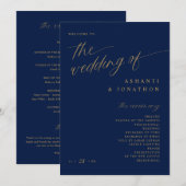 ソフトロマンチックなダークネイビーブルーと金ゴールド結婚ズ プログラム (正面/裏面)
