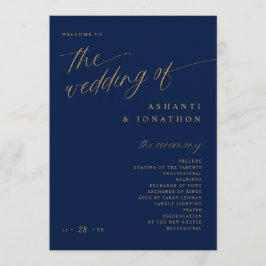 ソフトロマンチックなダークネイビーブルーと金ゴールド結婚ズ プログラム