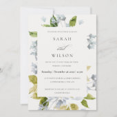 ソフトロマンチックな赤ちゃんブルーの水色のフローラ結婚 招待状 (正面)