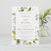 ソフトロマンチックな赤ちゃんブルーの水色のフローラ結婚 招待状 (スタンド正面)