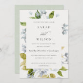 ソフトロマンチックな赤ちゃんブルーの水色のフローラ結婚 招待状 (正面/裏面)