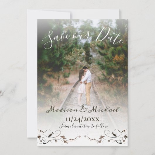 ソフトロマンチック写真セーブ・ザ・デート案内 招待状 (正面)