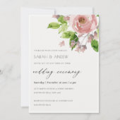 ソフトロマンチック赤面ピンク水彩フローラ結婚ズ 招待状 (正面)