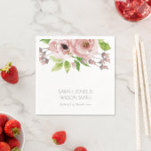 ソフトロマンチック赤面ピンク水彩フローラ スタンダードカクテルナプキン (インサイチュ)