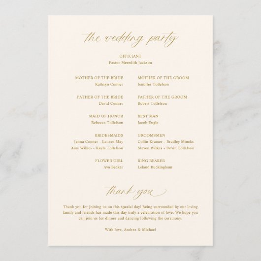 ソフトロマンチック金ゴールドとライトアイボリー結婚ズ プログラム (裏面)