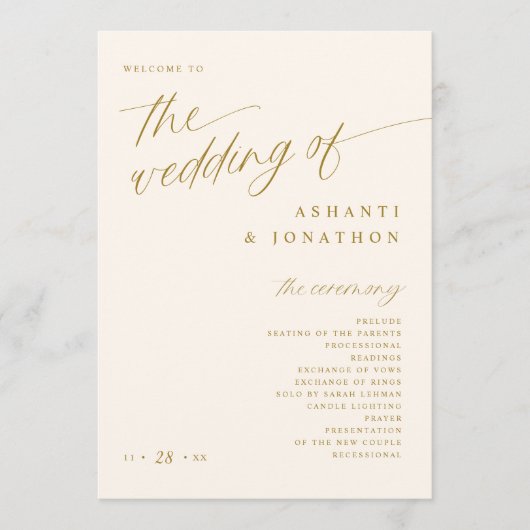 ソフトロマンチック金ゴールドとライトアイボリー結婚ズ プログラム (正面)