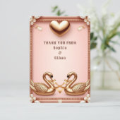 💍 ソフトローズゴールドの白鳥の結婚式メッセージ 💍 サンキューカード (スタンド正面)