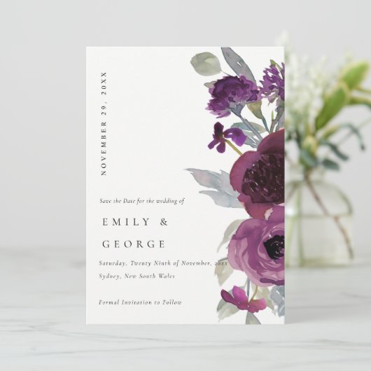 ソフトワイルドパープル薄紫フローラは日付カードを保存 サンキューカード (スタンド正面)