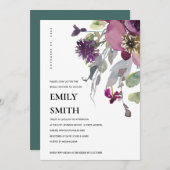 ソフトワイルドパープル薄紫フローラブライダルシャワー招待状 サンキューカード (正面/裏面)
