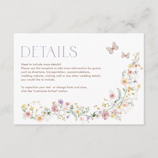 ソフトワイルドフラワーフェアヤテール庭園の結婚式詳細 エンクロージャーカード (正面)