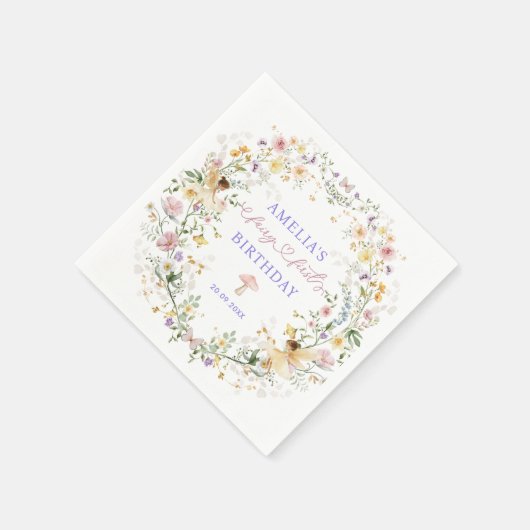 ソフトワイルドフラワーフェアリー最初の誕生日パーティー スタンダードカクテルナプキン (角)