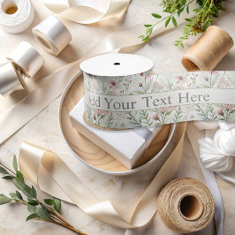 ソフトワイルドフラワープリント | 赤面&ジェードウォーター色 サテンリボン