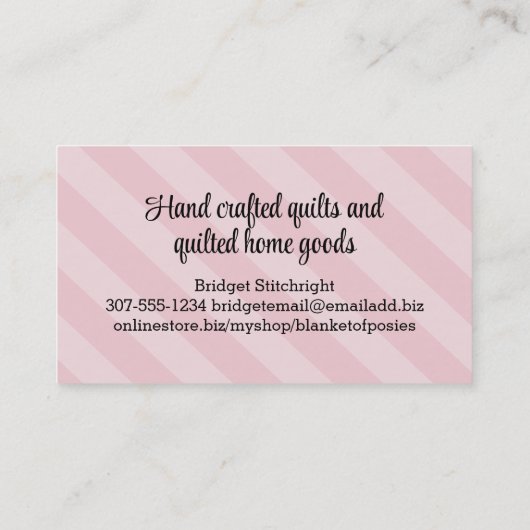 ソフトヴィンテージバラパッチワークキルトキルティングカード 名刺 (裏面)