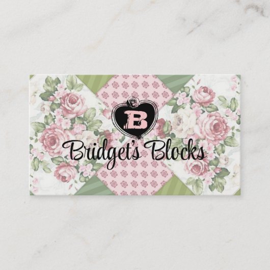 ソフトヴィンテージバラパッチワークキルトキルティングカード 名刺 (正面)