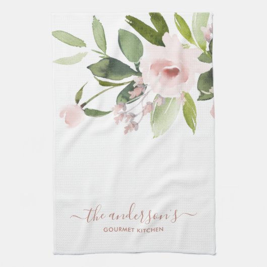 ソフト微妙なトレンディー色洗い赤面ピンクフローラ キッチンタオル (縦)
