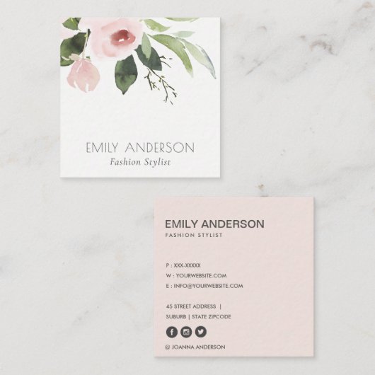 ソフト微妙洗色赤面ピンクフローラ束 スクエア名刺 (正面/裏面)